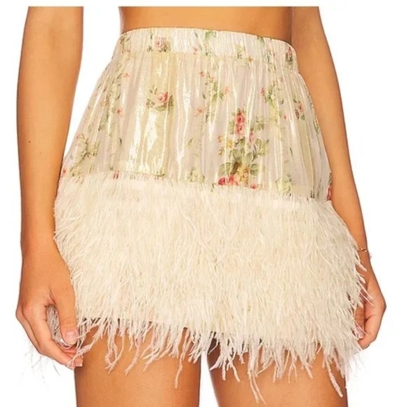 LOVESHACKFANCY Risha Mini Skirt, Golden Fog - Picture 2 of 8